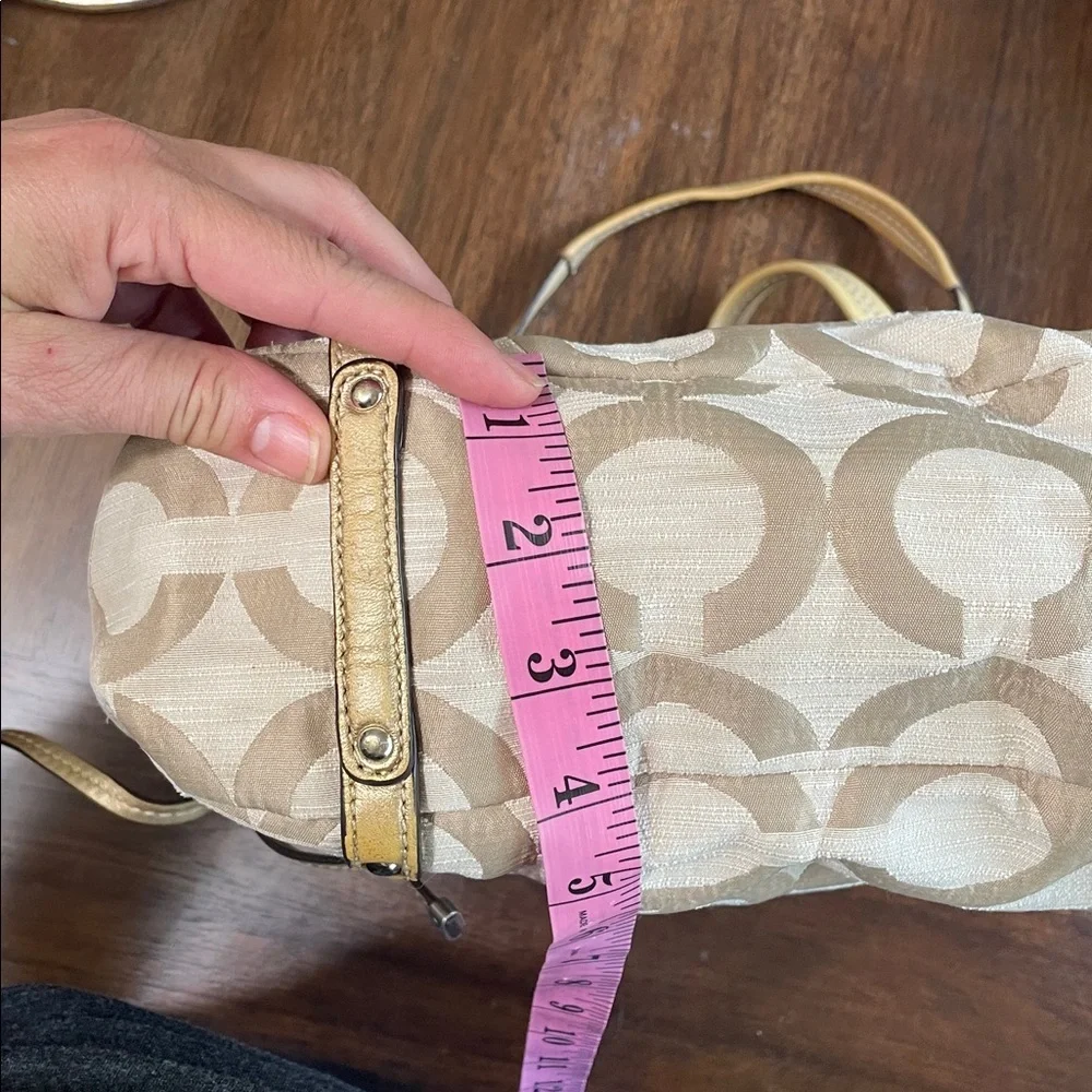 Coach Audrey OP Art Shantung Cinched Tote with gold leather trim